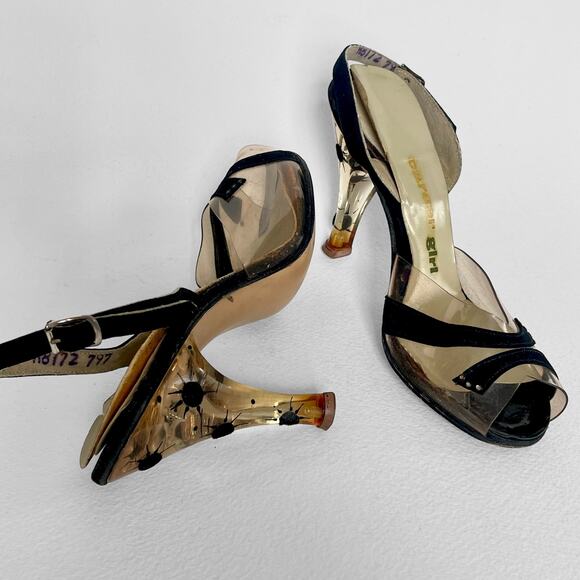 50s Lucite Heel Pump Clear Vintage SlingBack Pin Up Shoe "Career Girl" Peep Toe - Picture 2 of 8